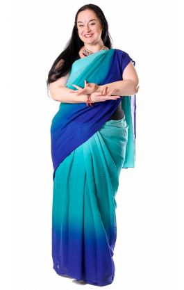 Stínované šifonové sárí paví zelené s modrou