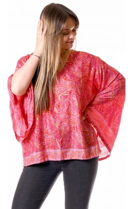 Hedvábně jemná elegantní halenka se zlatým tiskem růžová ha2326