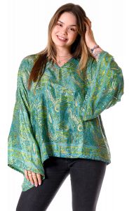 Hedvábně jemná elegantní halenka se zlatým tiskem limetková ha2327