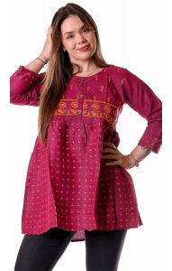 Indická hippie boho halenka s výšivkou ostružinová