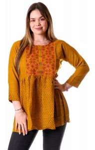 Indická hippie boho halenka s výšivkou medová