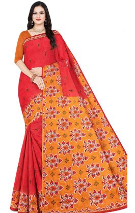 Bengálské bavlněné sárí oranžovo-červené b2996