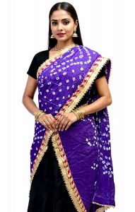 Pravá bandhani rádžasthánská dupatta - závoj - maxišála fialová dh1839