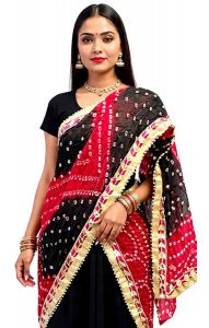 Pravá bandhani rádžasthánská dupatta - závoj - maxišála červeno-černá dh1835