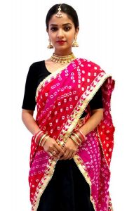 Pravá bandhani rádžasthánská dupatta - závoj - maxišála červeno-růžová dh1834