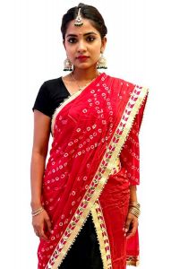 Pravá bandhani rádžasthánská dupatta - závoj - maxišálačervená dh1833